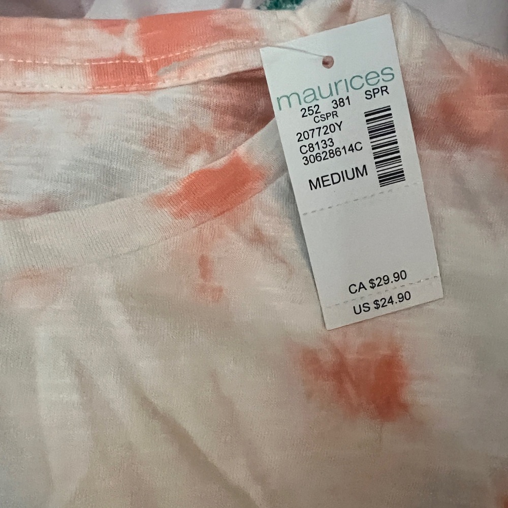 ladys white and orange tie dye t shirt with knot tie in the front size md new